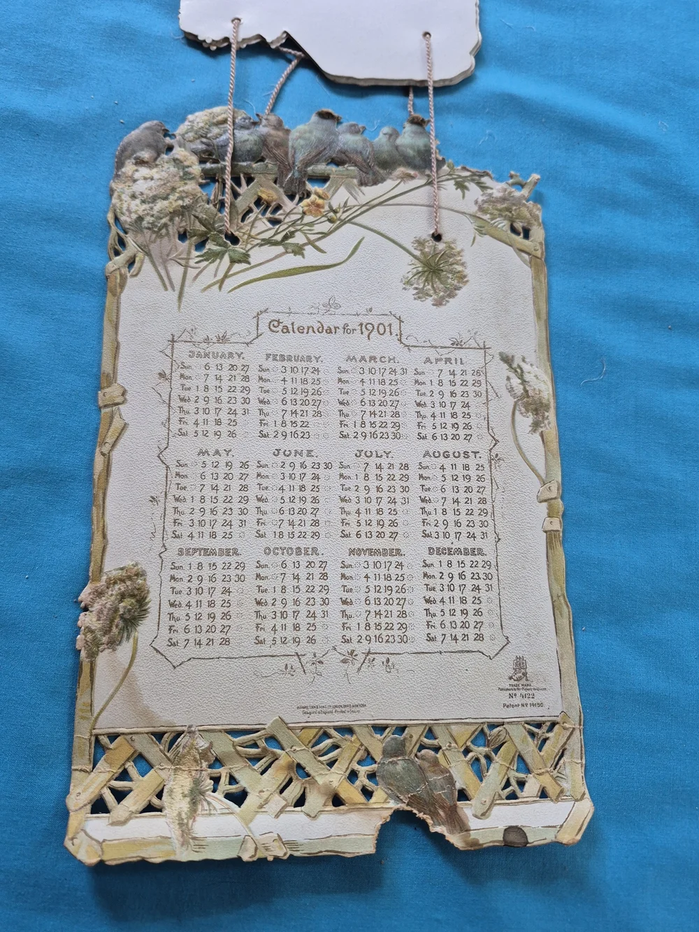 Mizpah Antique 1901 Calendar Lithograph Floral Publishers Her Majesty to Queen